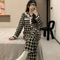 秋冬款慵懒风睡衣卡通可爱翻领开衫长裤女德绒可外穿家居服套装