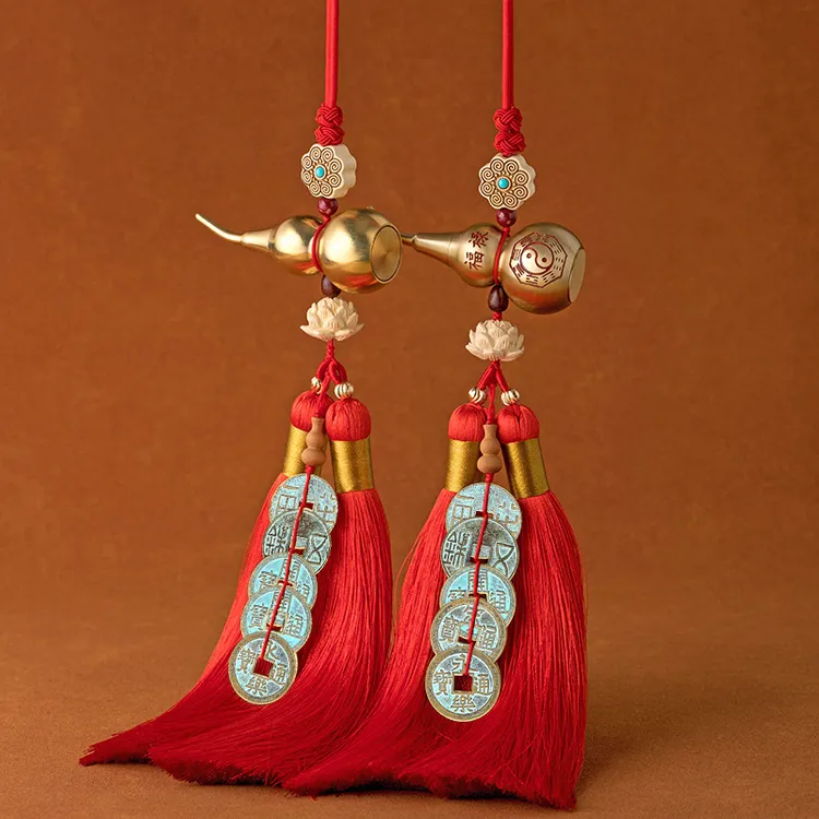 中华大五帝钱铜葫芦挂件门对门卧室玄关压门槛铜钱朱砂汽车挂饰品