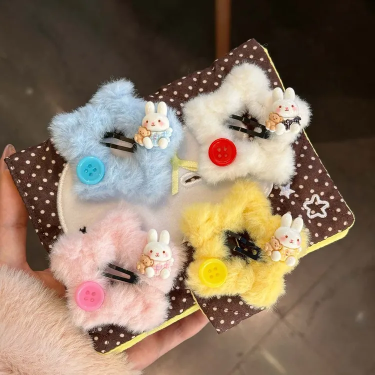 秋冬星星可爱纽扣米菲兔毛茸茸甜美发夹少女毛绒发卡刘海BB发饰