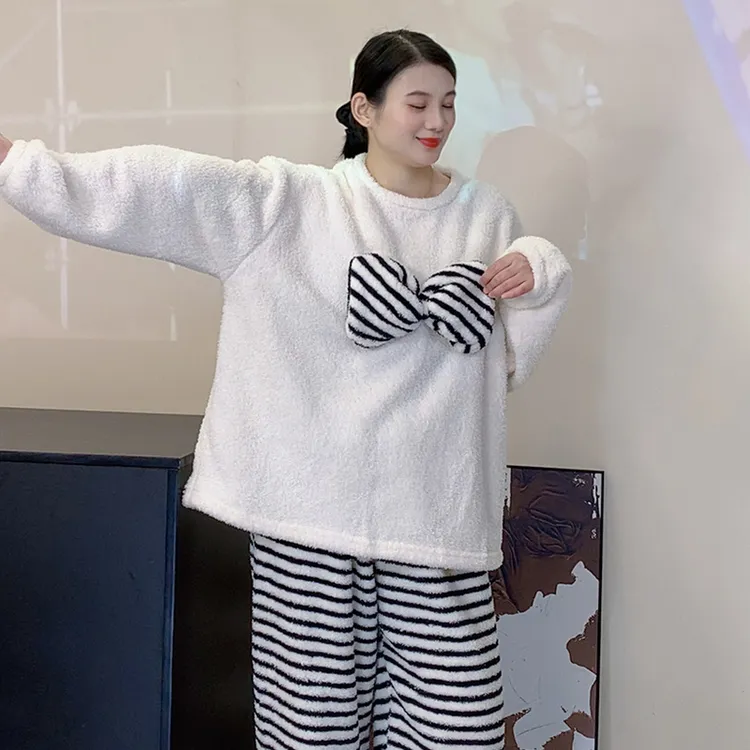 SIPIN/司品2025冬季款半边绒加厚保暖大码睡衣女休闲宽松家居服