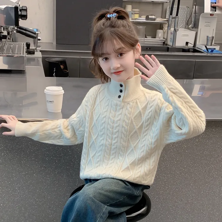 女童毛衣秋冬款2025新款洋气儿童冬装加厚针织衫中大童高领毛线衣