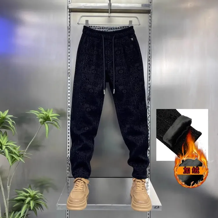VALVOELITE冬季新款欧版高奢植绒加厚加绒弹力小脚防风时尚休闲裤