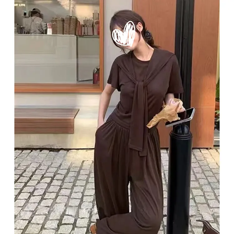 简约时尚三件套短袖T恤(配披肩)宽松长休闲裤夏季韩版