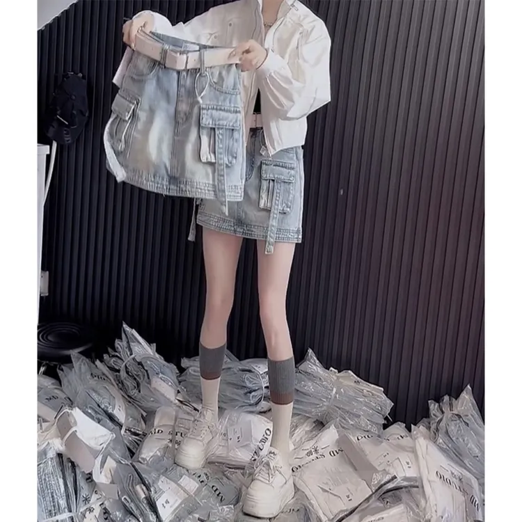 萱贝纯网红洋气牛仔半身裙女2025夏季新款重工裤裙韩版潮流工装裙