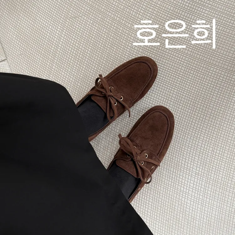 호은희2026早春流苏复古一脚蹬乐福鞋豆豆鞋厚底棕色皮鞋平底