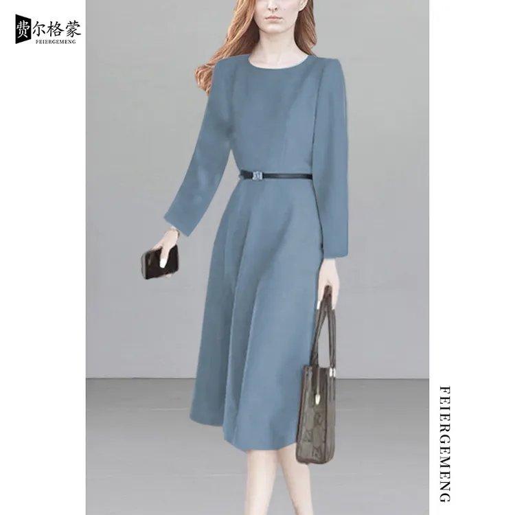 轻熟风通勤长袖连衣裙减龄显白新款时尚气质高档年轻漂亮中长裙子