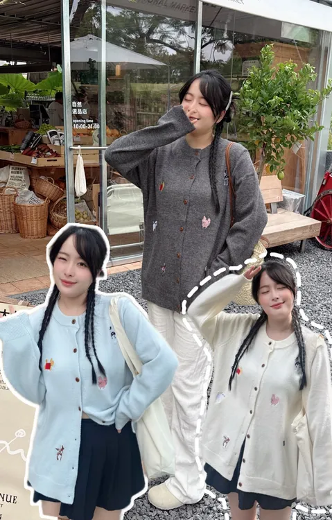 55020韩系软糯圆领毛衣2025秋季新款温柔风宽松洋气减龄大码开衫