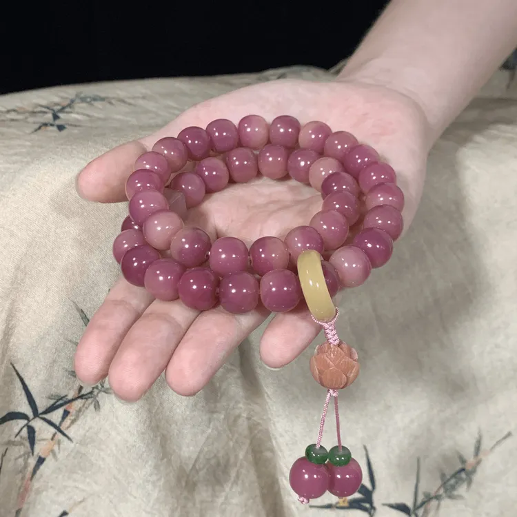 原创手作 乌梅子酱菩提手串手持双圈文花莲花精雕猫爪单圈手串