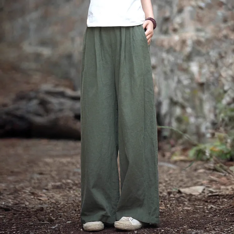 棉麻阔腿裤女秋2026新款文艺复古大脚口苎麻休闲裤宽松百搭长裤子