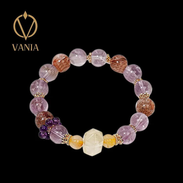 【VANIA紫提葡萄】天然黑金超七紫兔毛葡萄石手串女款手链小众
