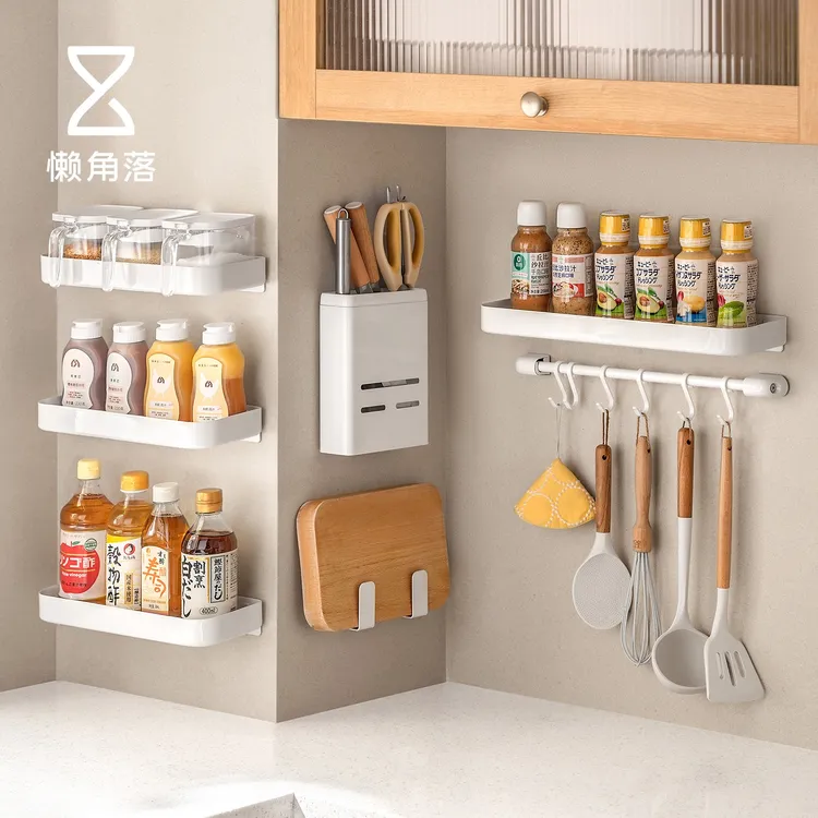 懒角落厨房置物架壁挂式免打孔调料架砧板架家用品大全收纳架刀架