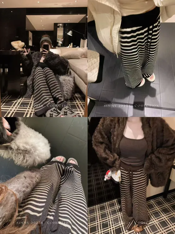SIMMYJOY【糯叽叽2.0】秋冬版本！条纹舒适遛弯裤加厚软糯显瘦阔腿裤