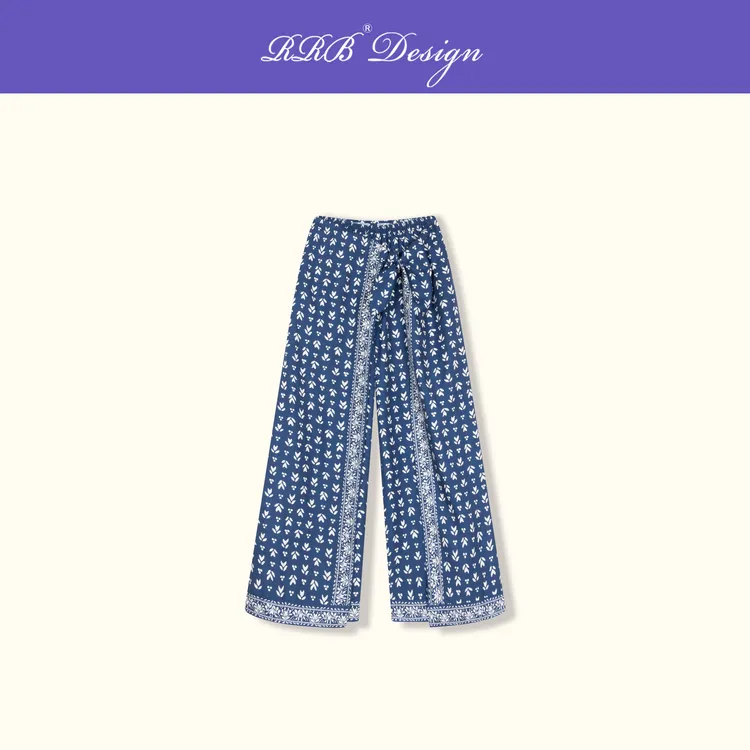 RRB Design「自然主义」宽松显瘦设计感绑带花色阔腿裤休闲裤