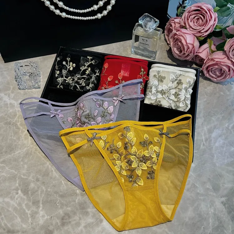贵族千金~ 精致刺绣性感蕾丝女士内裤高开迷人透明诱惑网纱三角裤