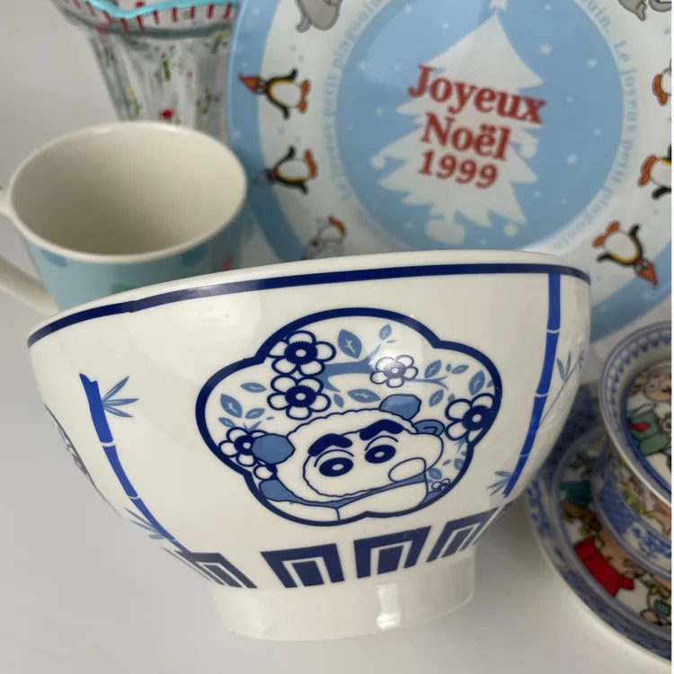 蜡笔小新卡通可爱青花大碗窗花款陶瓷面碗汤碗泡面碗家用餐具