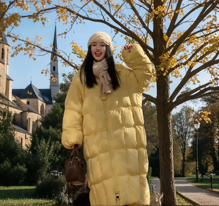 [大被子]2025年长款冬季面包韩系休闲连帽羽绒服外套