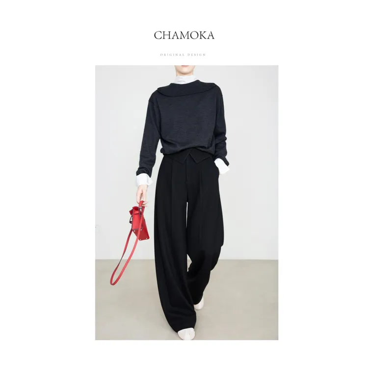 【夏莫卡】秋冬轻奢时尚百搭显瘦极简腔调可拆卸小腰封西裤K6872