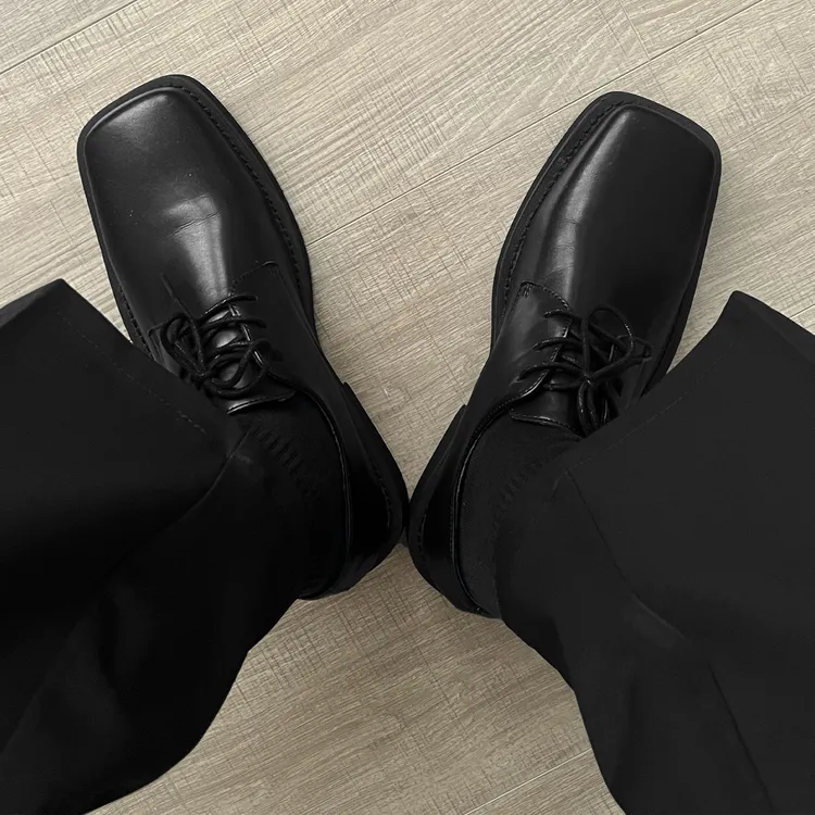 南笙HOME 2025韩系方头皮鞋男INS简约百搭小皮鞋休闲原创德比鞋男