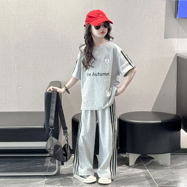 女童夏装短袖套装2025新款洋气大童夏季儿童装女孩运动薄款两件套
