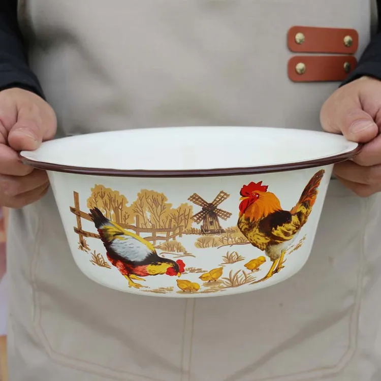 20cm大公鸡盆搪瓷大口碗加厚家用小汤盆菜盆沙拉碗拌面碗大碗菜碗