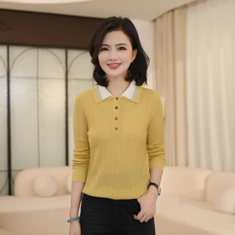 枫竺阿楠anan撞色翻领烫钻羊毛针织衫女秋冬装高级感百搭出游毛衣