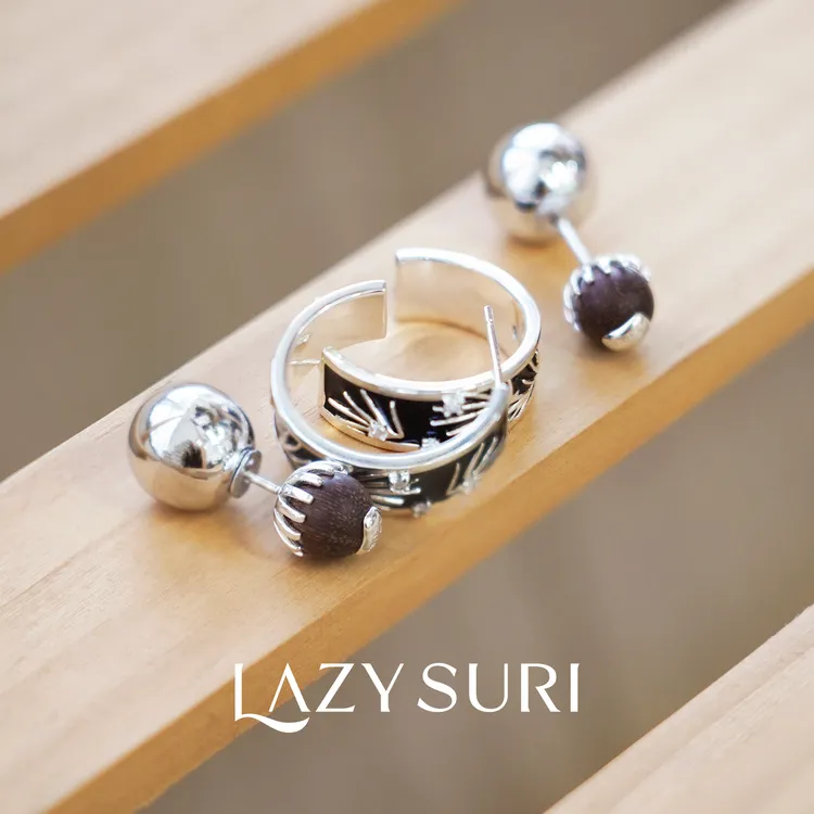 【豆豆专属】铜合金耳饰 LAZYSURI 懒苏芮木雕檀木珠珐琅耳环·手绘珐琅