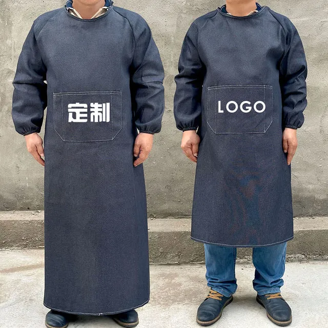 长袖牛仔罩衣加大工作服男士库房农村干活反穿衣耐磨印字定制LOGO