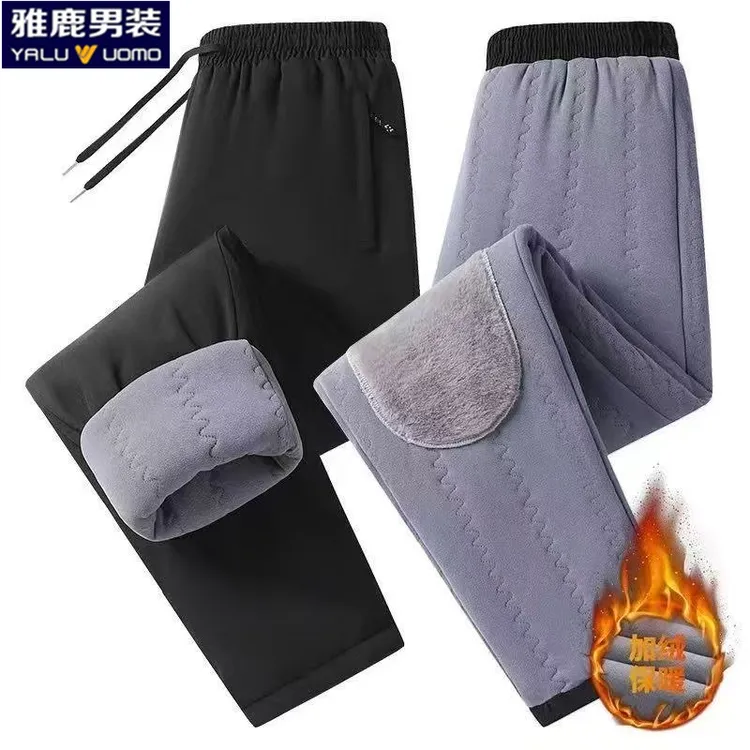 雅鹿男装冬季保暖休闲裤男士大码加绒加厚保暖防风防寒户外卫裤
