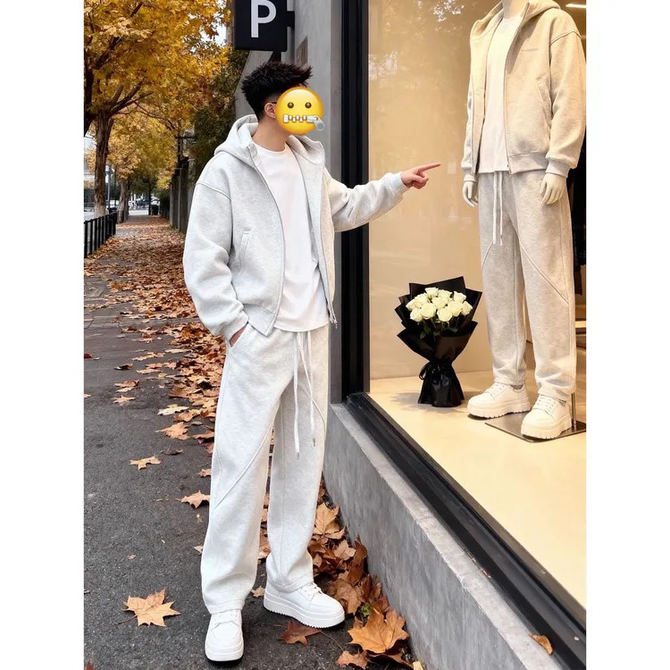 男生酷帅穿搭一整套休闲运动套装ootd秋冬重磅开衫卫衣卫裤两件套