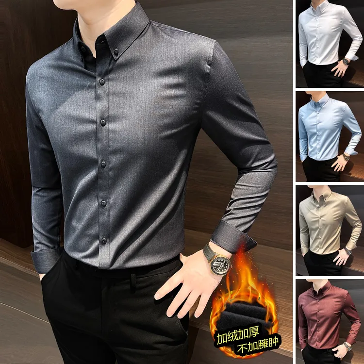 加绒衬衫男款长袖秋冬爆款2025新款痞帅高级男装西装内搭男士衬衣