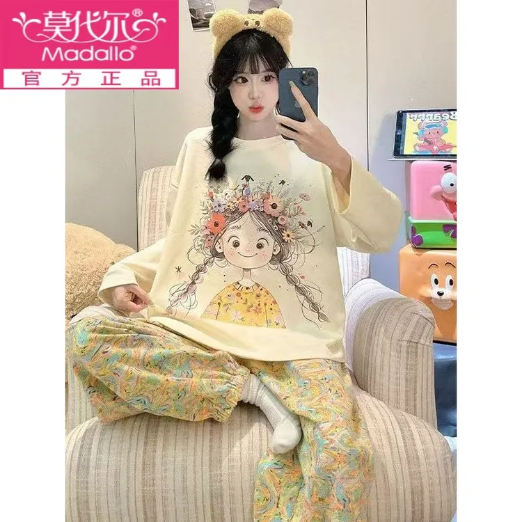 莫代尔2025新款德绒睡衣女春秋冬长袖可爱卡通可外穿家居服套装