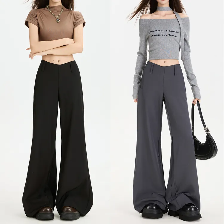 灰色微喇裤子女秋季2025新款设计感高腰宽松显瘦美式微喇马蹄裤子