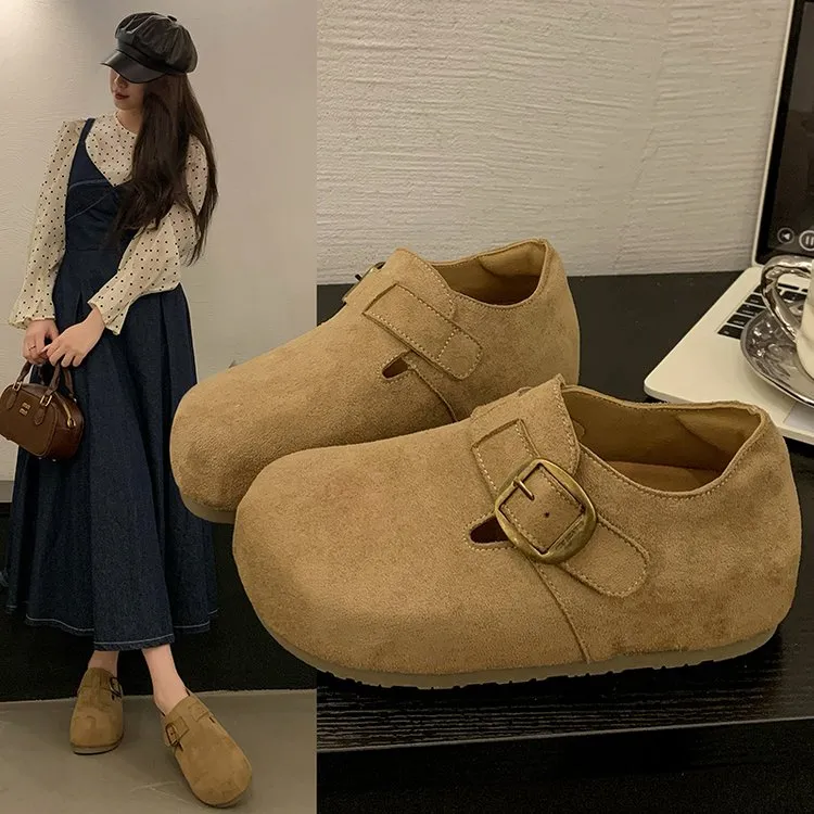 内增高全包勃肯鞋子女2025春季新款豆豆鞋复古面包鞋森系百搭单鞋