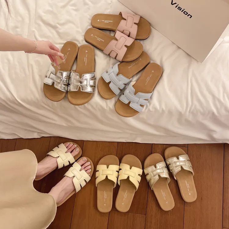 时尚配裙子防滑一字拖鞋女外穿韩版软底新款百搭平底凉拖鞋鞋子