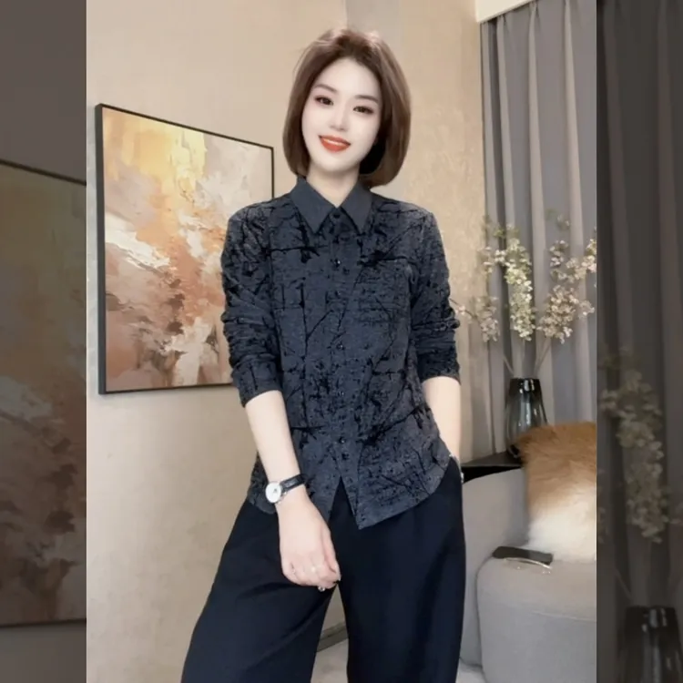 《一雅》秋冬长袖时尚百搭气质花纹套装（单件、套装同一链接）347#