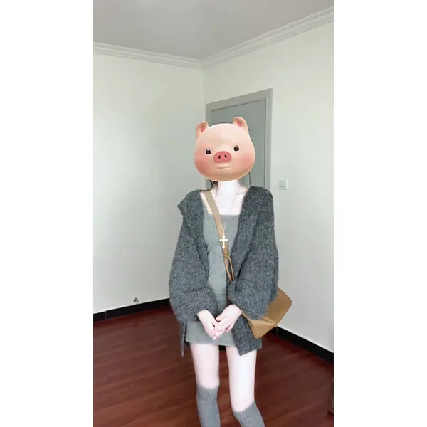 秋冬韩系辣妹氛围感加厚慵懒风灰色毛衣外套女内搭连衣裙两件套装