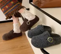 【欧加粒粒】加绒勃肯鞋厚底一脚蹬外穿毛毛半拖鞋冬 N01232021