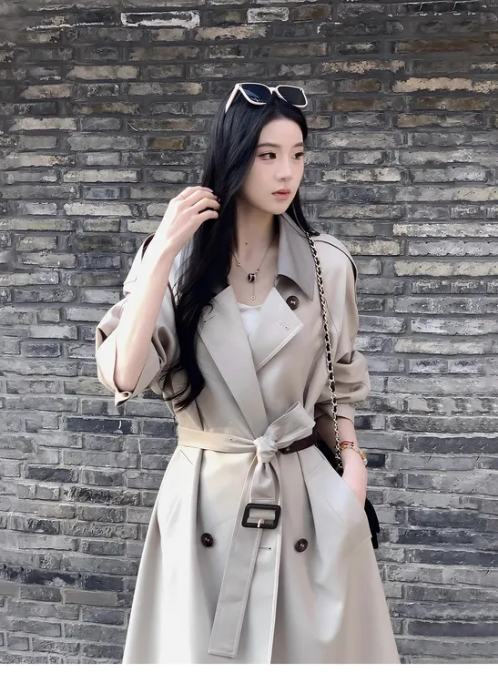 2025春秋季新款英伦风撞色长款风衣女高级感韩版显瘦气质大衣外套