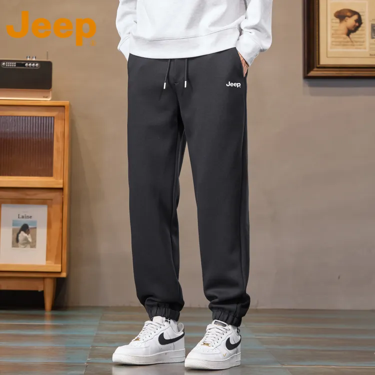 JEEP吉普黑色休闲卫裤男款春秋季2025新款宽松束脚针织运动男裤子