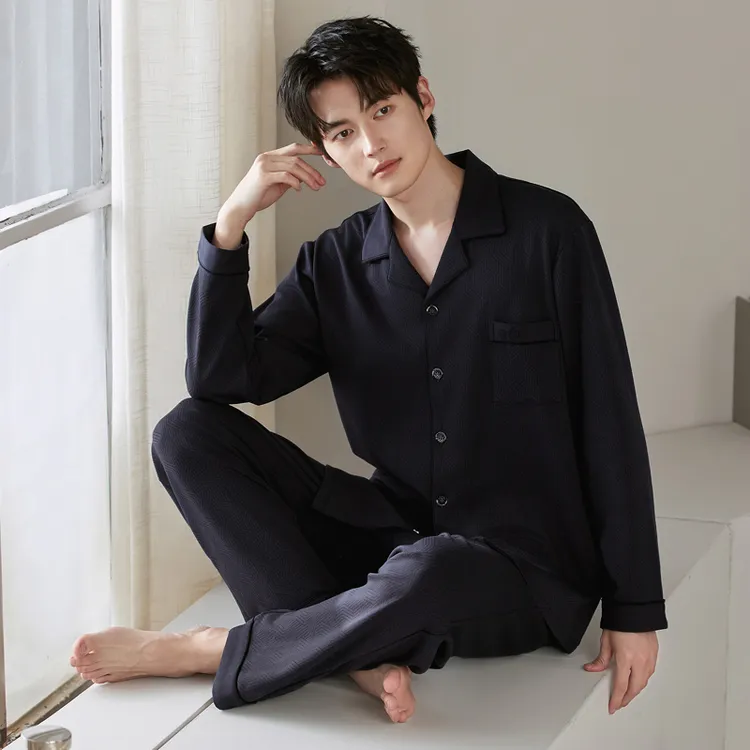 【100%纯棉】高品质春秋季男士长袖纯棉睡衣套装家居服全棉开衫款
