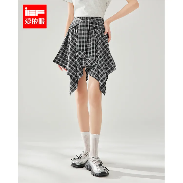 IEF/爱依服半身裙2025夏季新款美式甜酷个性辣妹气质格子百搭摆裙