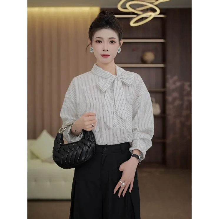 TITI定制【今非昔比】条纹衬衫女爆款洋气小众显瘦上衣T250203
