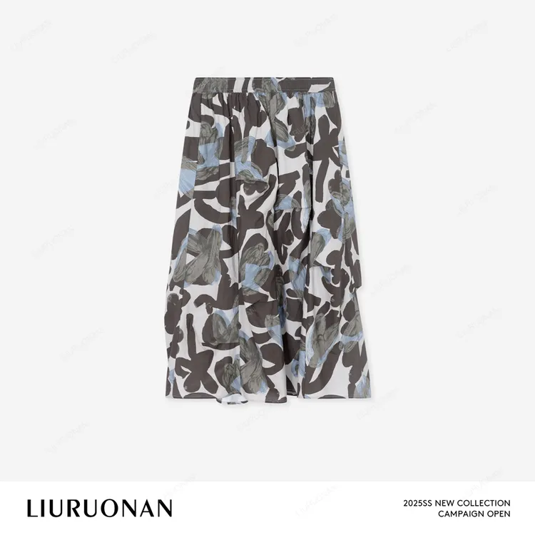 LIURUONAN 25SS 不规则几何印花显瘦中长款半身裙女春季新款