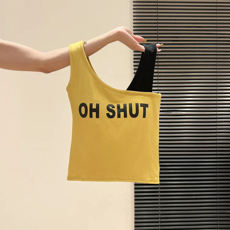 性感假两件撞色吊带背心女夏季2025新款外穿字母印花设计感小上衣