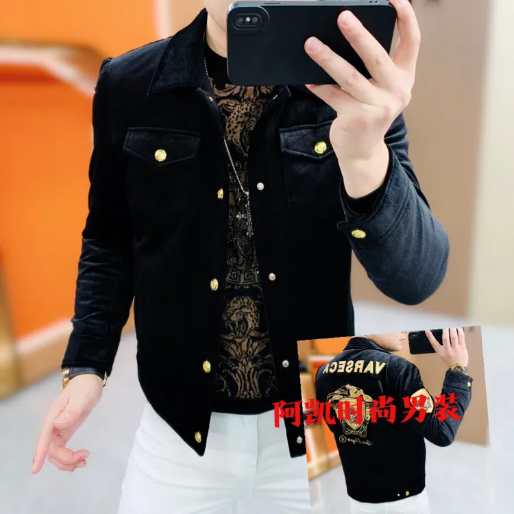 阿凯严选-欧货秋冬新款男士翻领加厚修身时尚灯芯绒百搭外套夹克