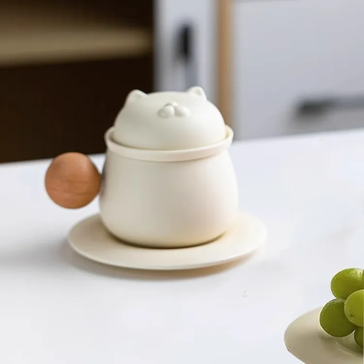 猫咪马克杯茶杯德化陶瓷水杯礼盒茶水分离咖啡杯办公室泡茶礼物