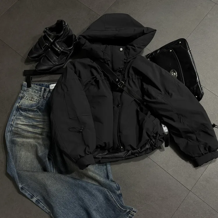 设计师连帽暗黑风时尚女羽绒服外套24812