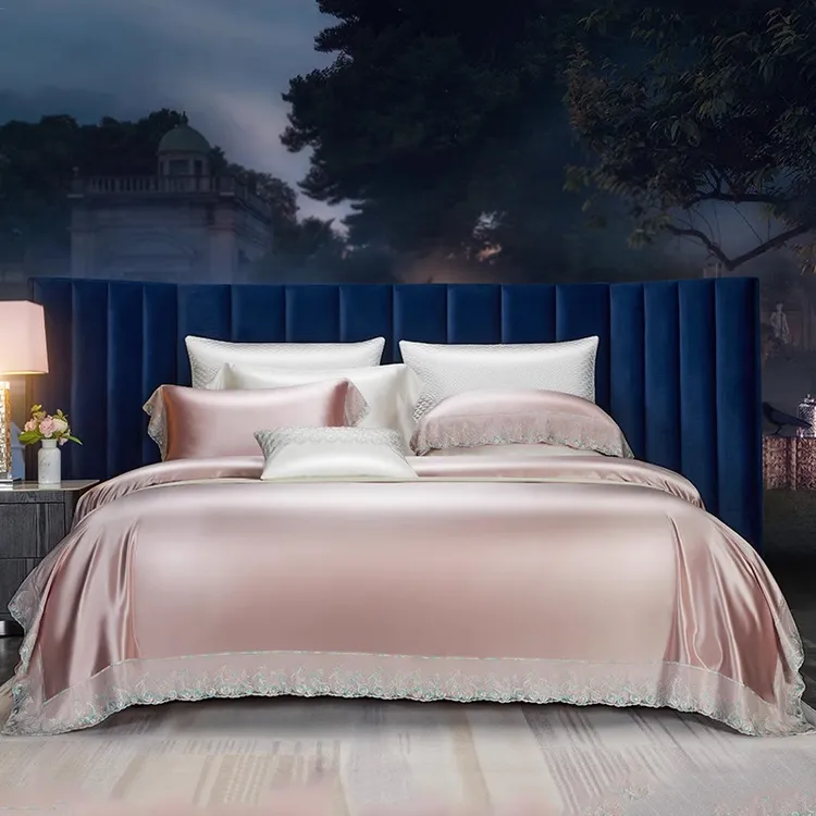 奢华重磅真咝四件套欧式蕾咝花边被罩床单高端定制咝绸床上用品