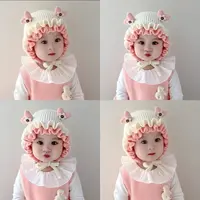 女宝宝帽子秋冬季韩版花朵针织护耳帽保暖加厚女童婴儿包脸毛线帽