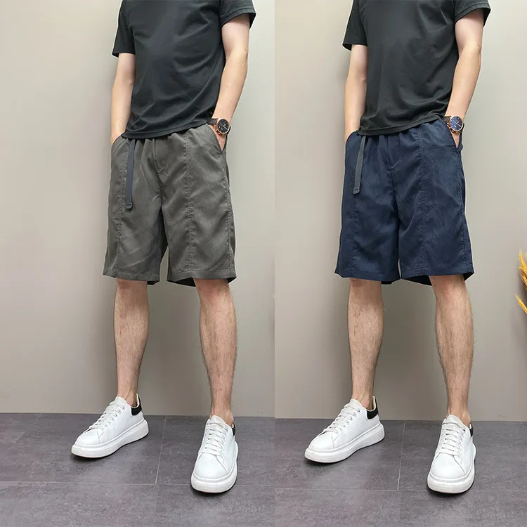 2025年夏季薄款潮流韩版痞帅个性设计感腰带青年男士休闲五分短裤